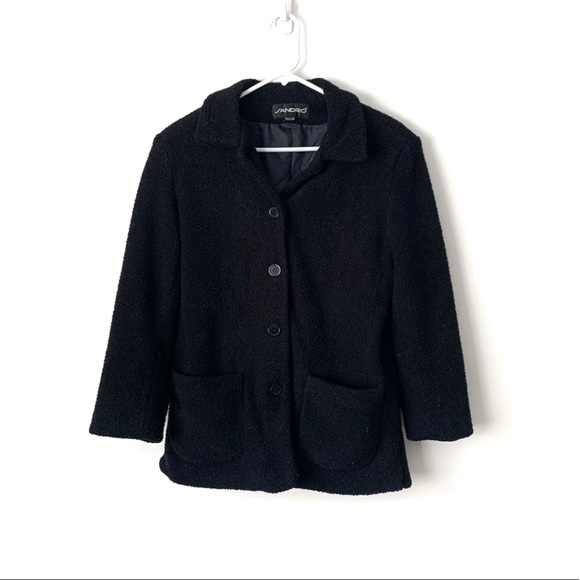 SANDRO Black Shearling Button Up Coat RN 100170
